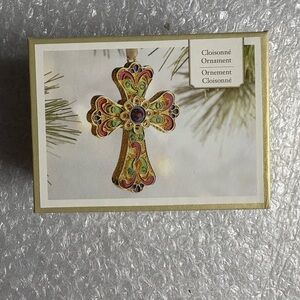 Pier 1 Cloisonné Enamel Gold Cross Ornament.